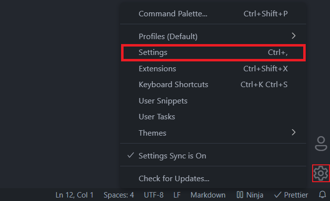 How to open vscode settings.