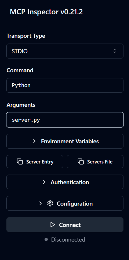 MCP Inspector Connection