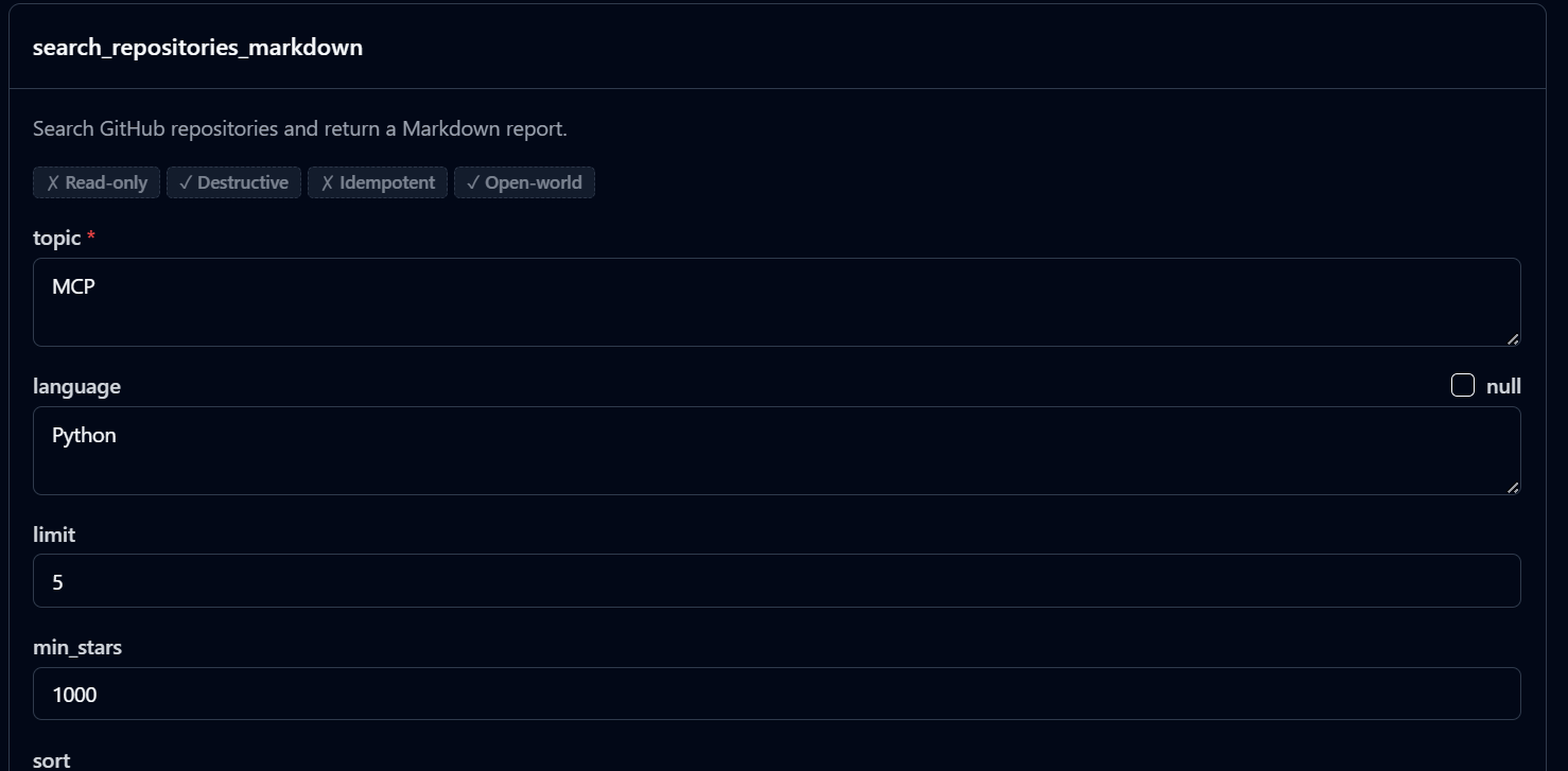 Search Repositories Markdown Form