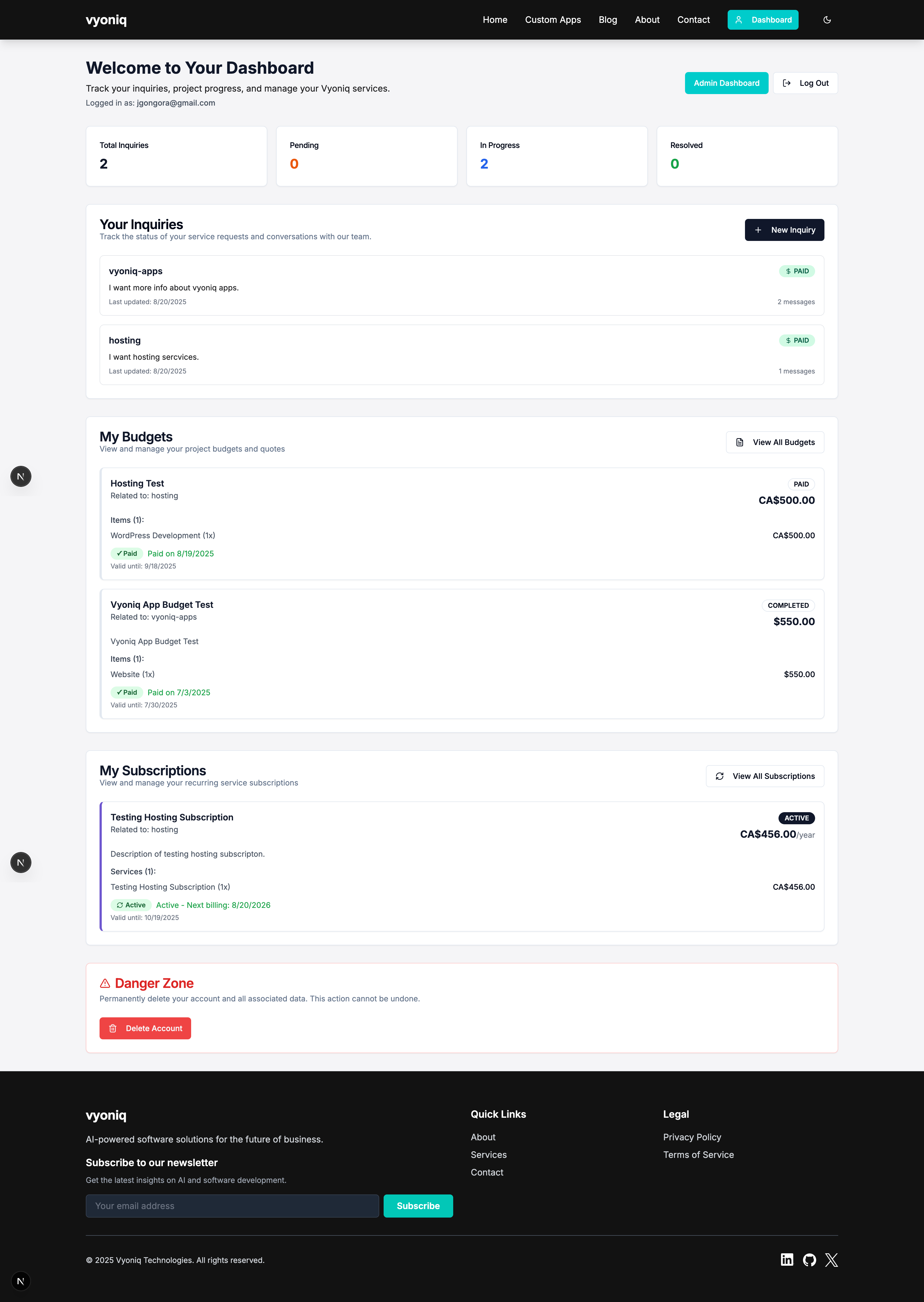 User Dashboard