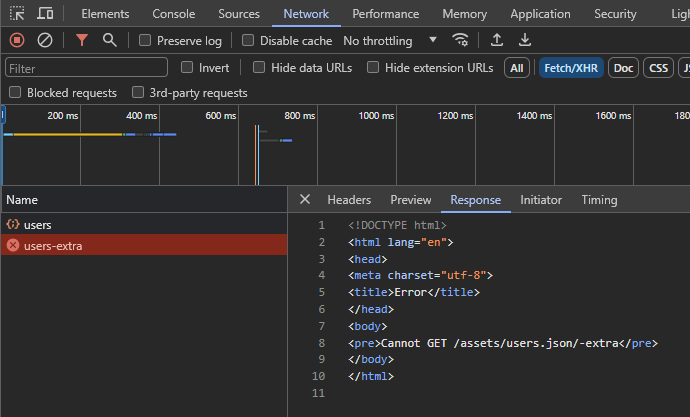 Screenshot of the error in the developer tools