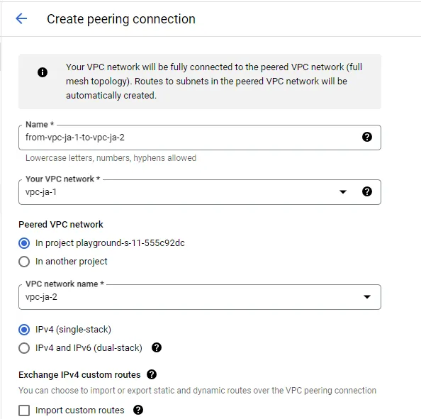 peering from vpc-1 to vpc-2