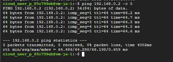 ping 192.168.0.2(vm-ja-2)