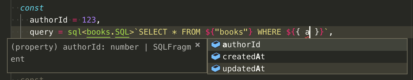 Screenshot: column auto-completion
