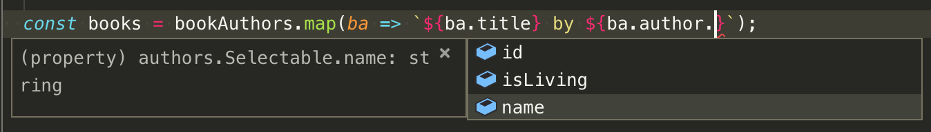 Screenshot: column name auto-completion