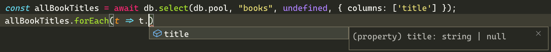 Screenshot: inferred return type for a subset of columns
