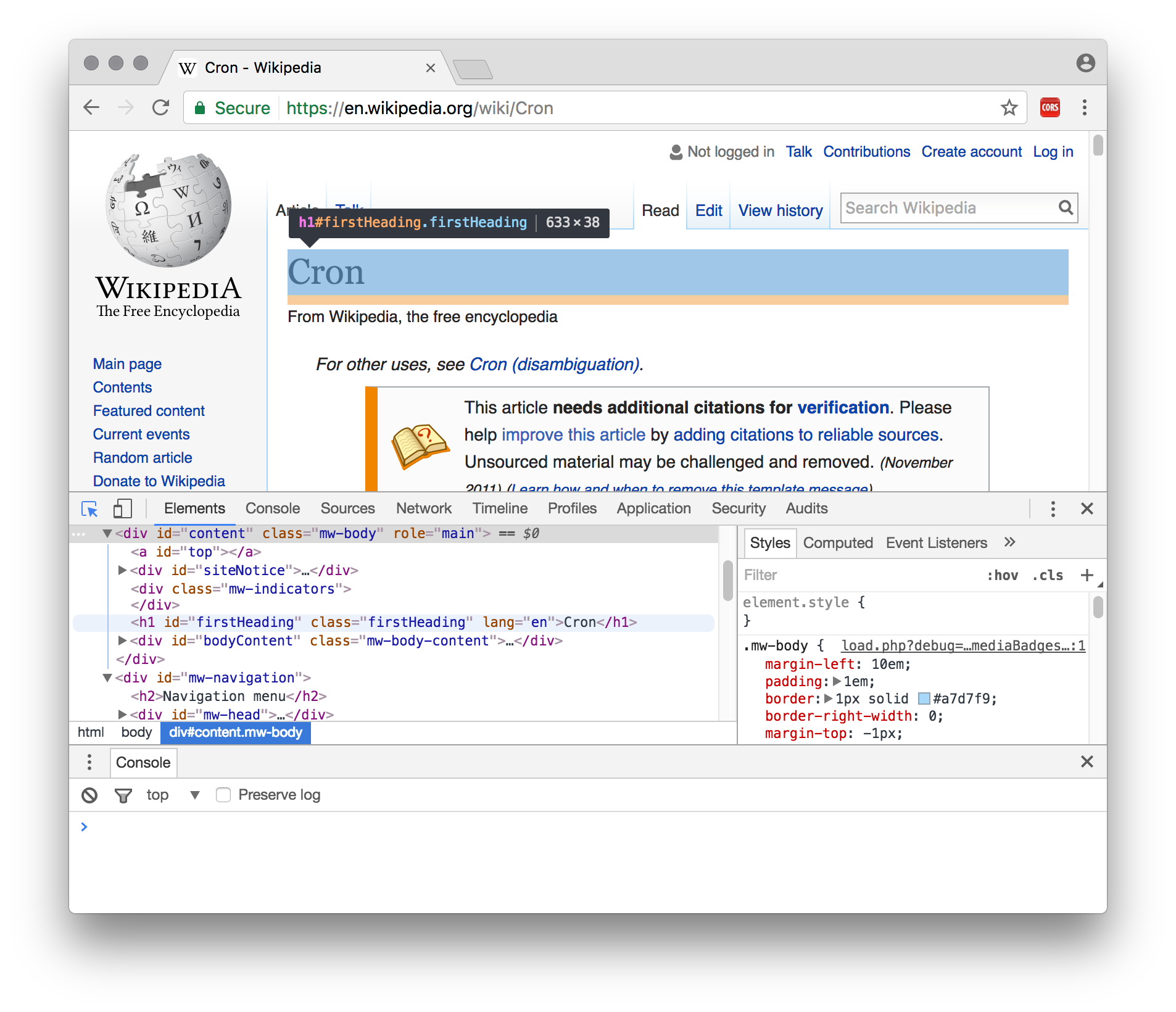 Screenshot: web inspector