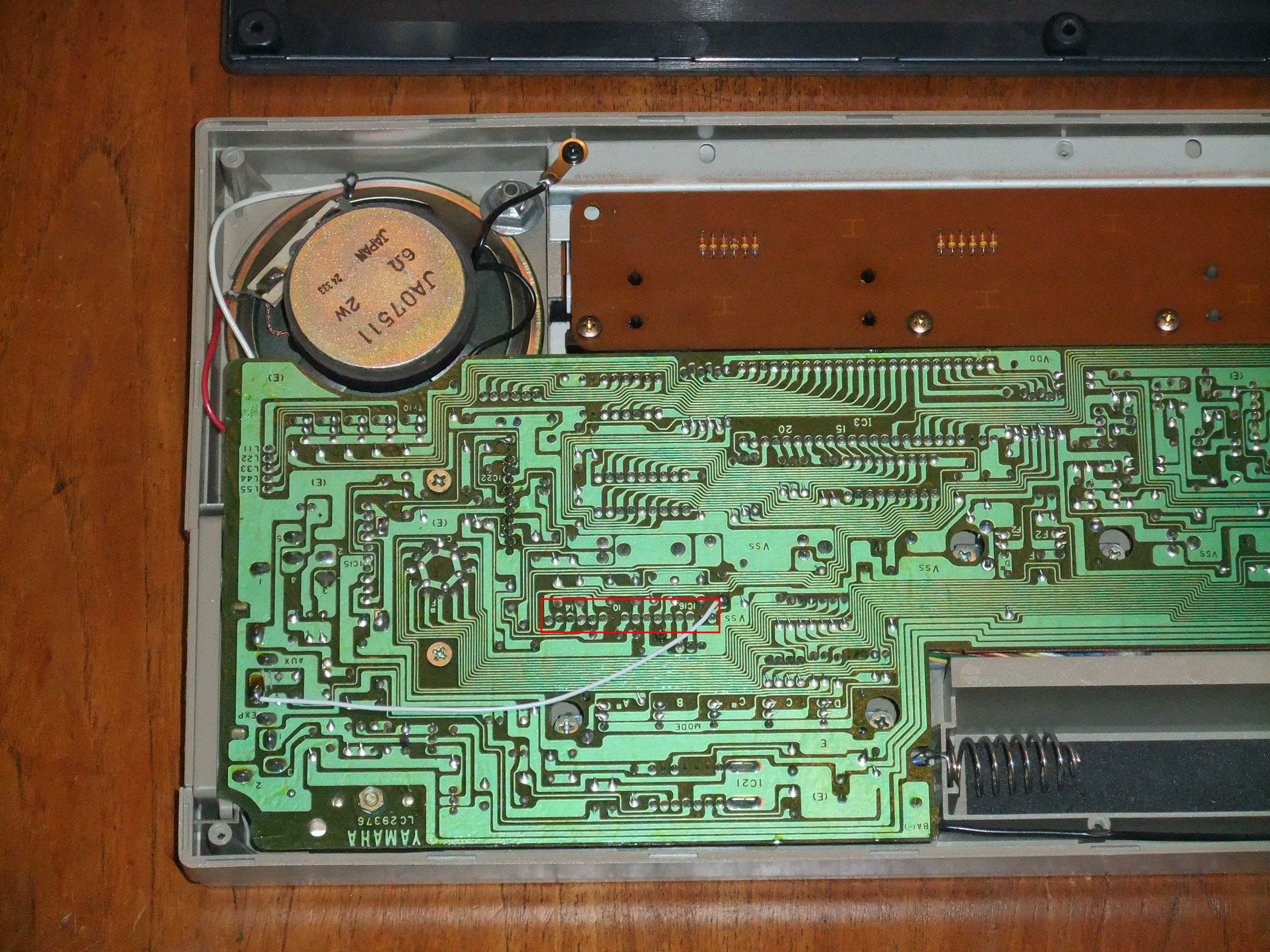 The position of IC16 on the solder side of the PC-100 main board