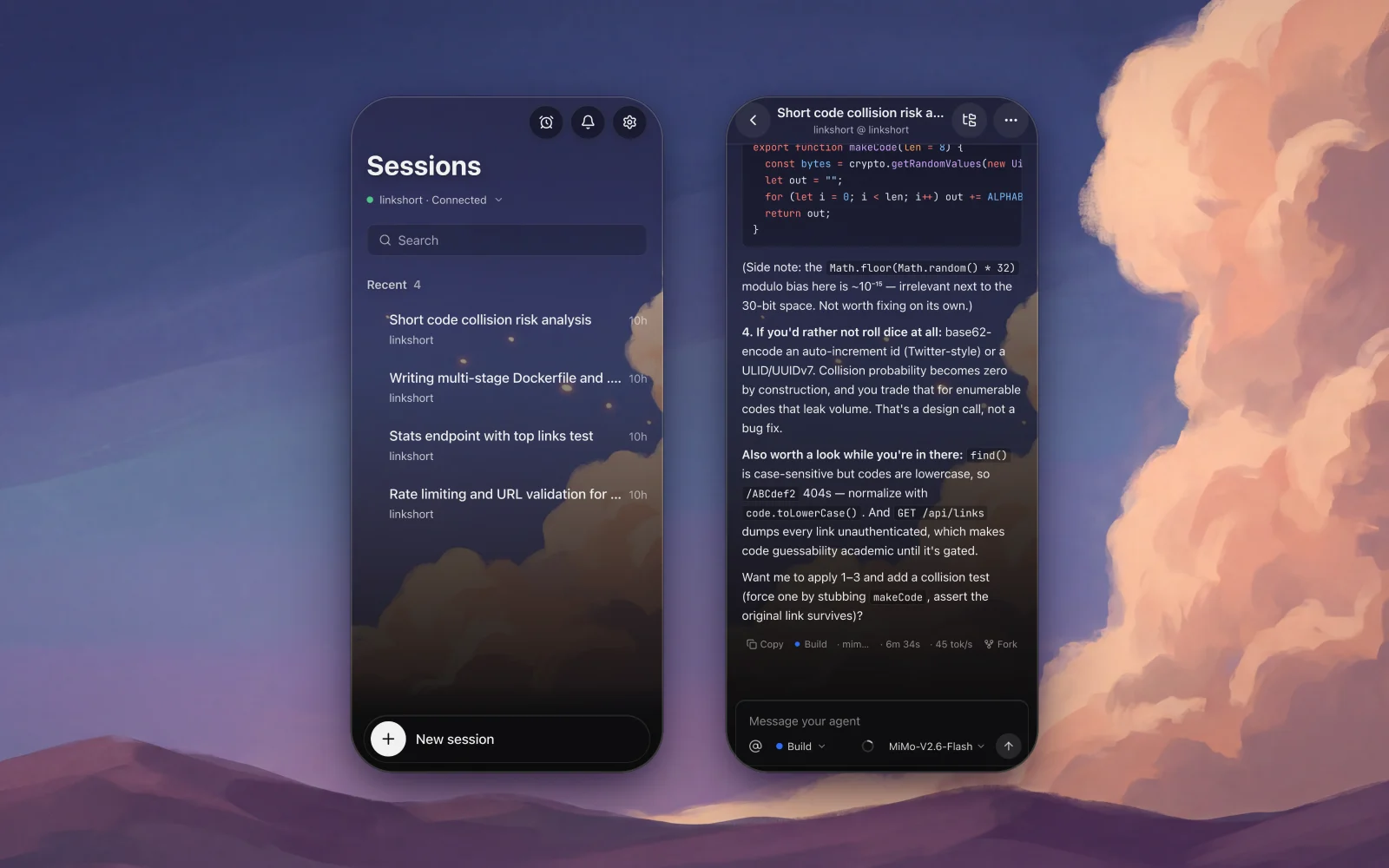 Otto on a phone: the sessions list and a conversation