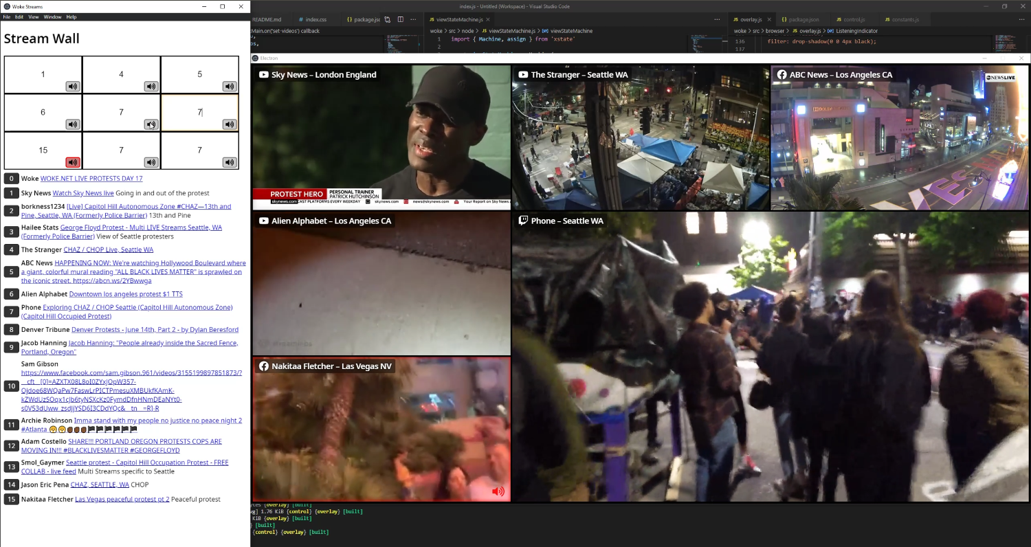 Screenshot of Streamwall displaying a grid of streams