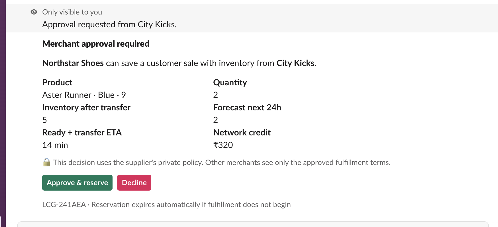 Merchant approval card
