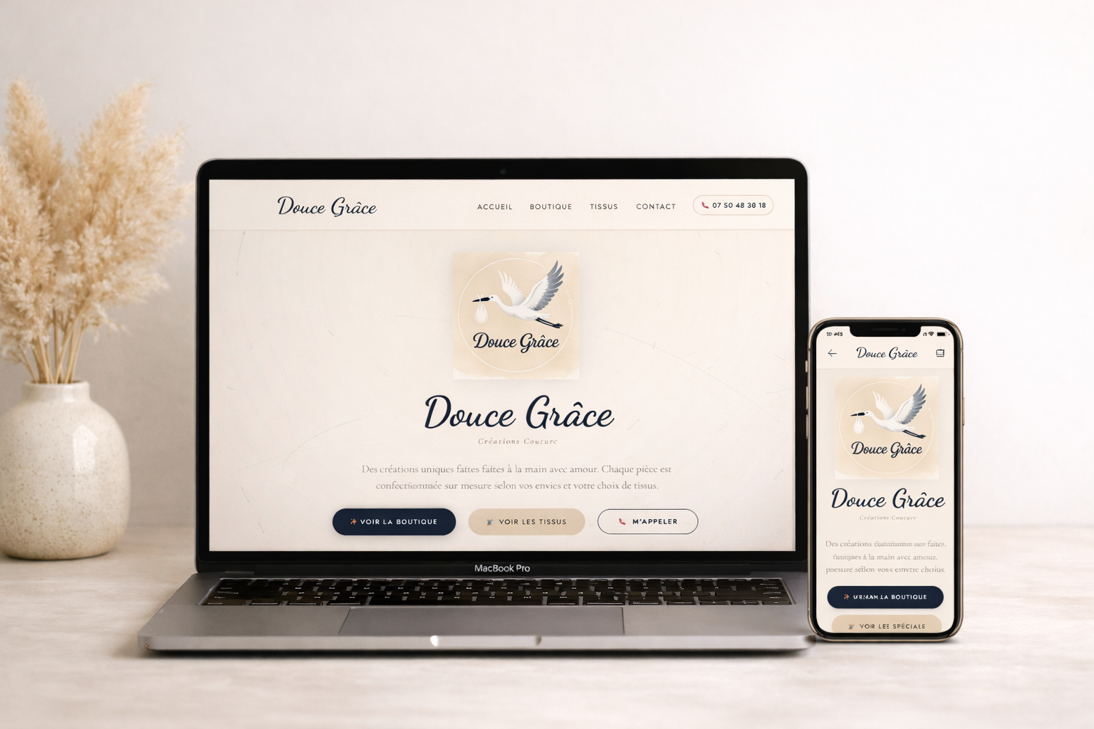 JaySolution — Exemple : Site web Pro couturière Douce Grâce