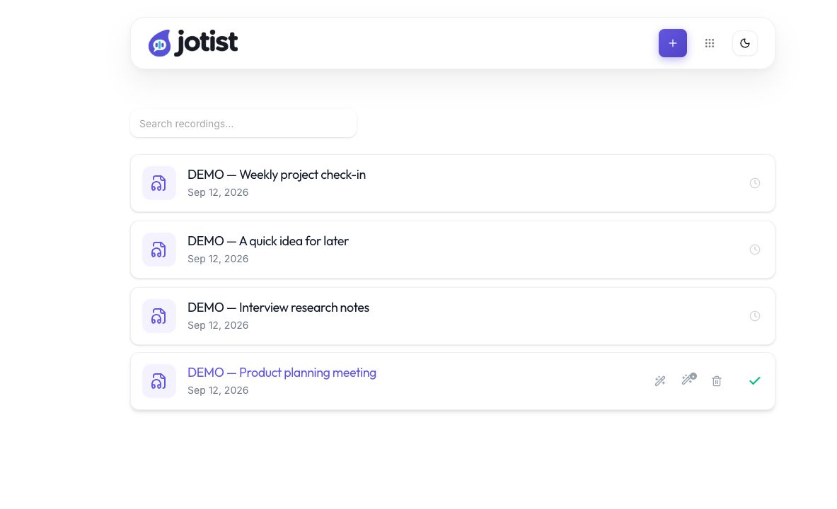 Jotist recording library with synthetic demo recordings