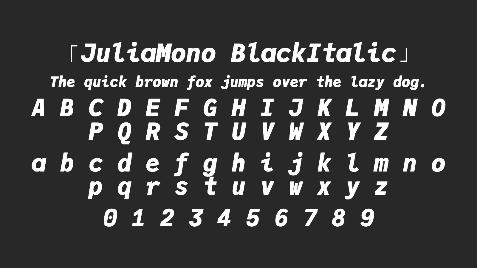 JuliaMono-BlackItalic字体预览