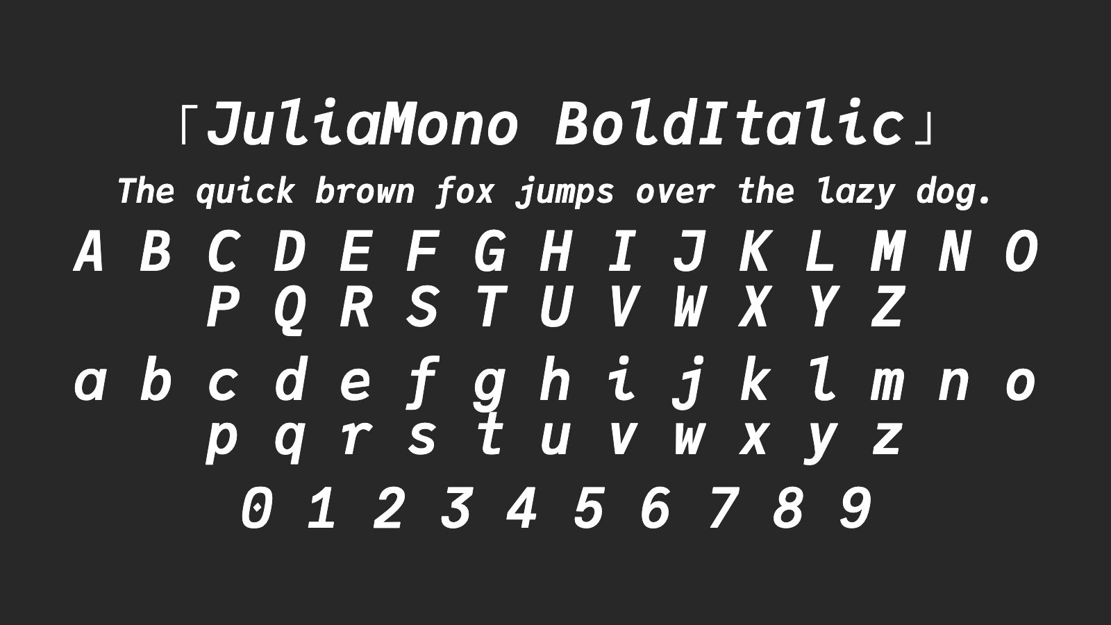 JuliaMono-BoldItalic字体预览
