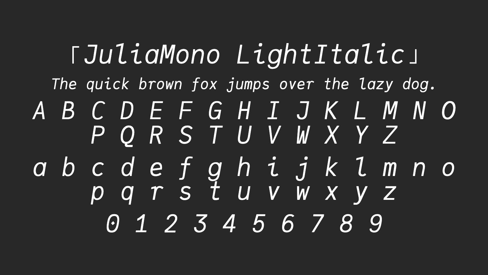 JuliaMono-LightItalic字体预览