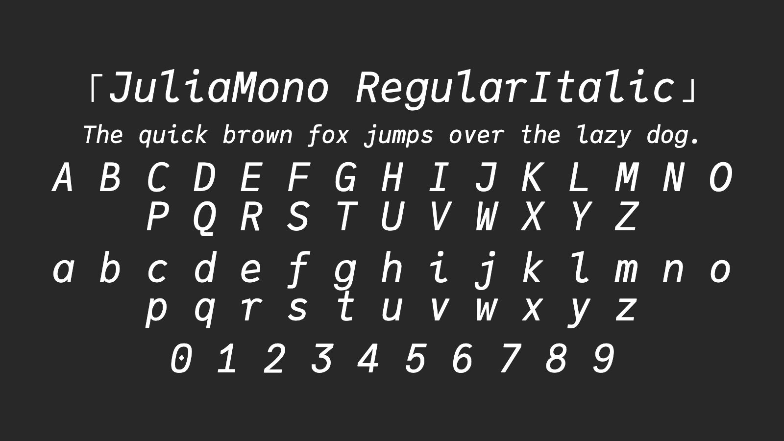 JuliaMono-RegularItalic字体预览