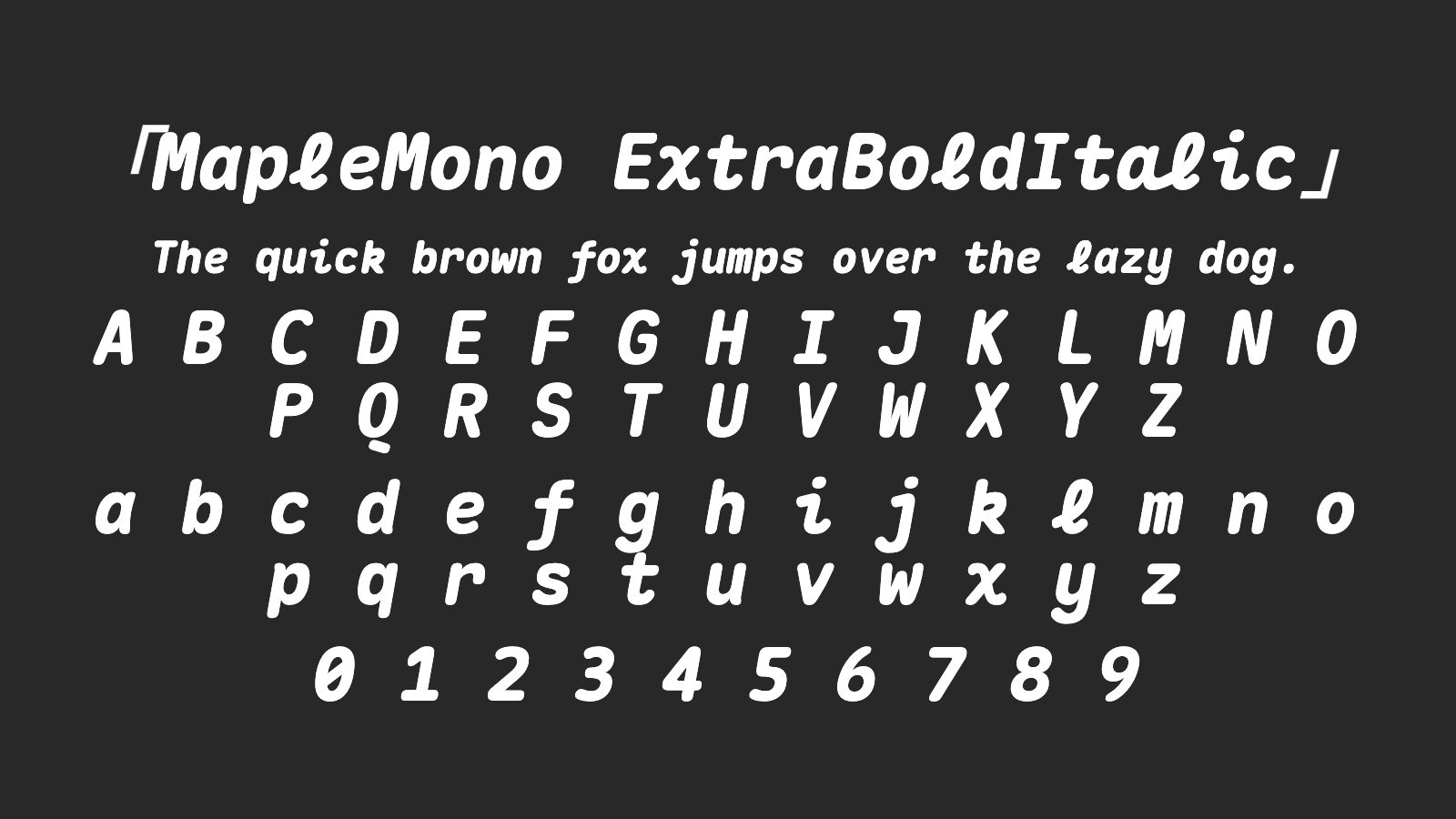 MapleMono-ExtraBoldItalic字体预览