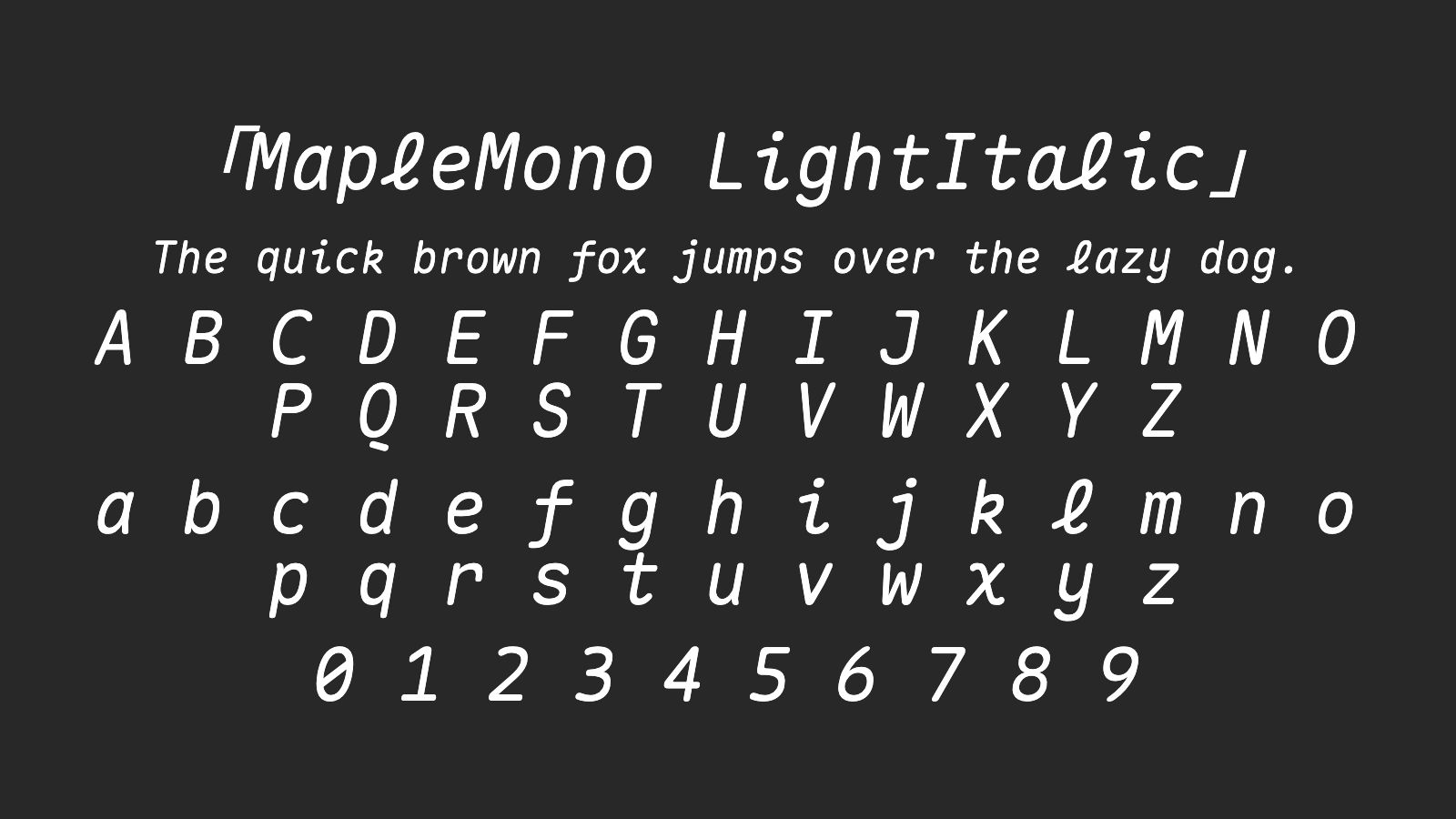 MapleMono-LightItalic字体预览