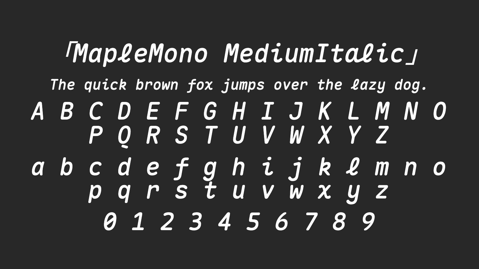 MapleMono-MediumItalic字体预览