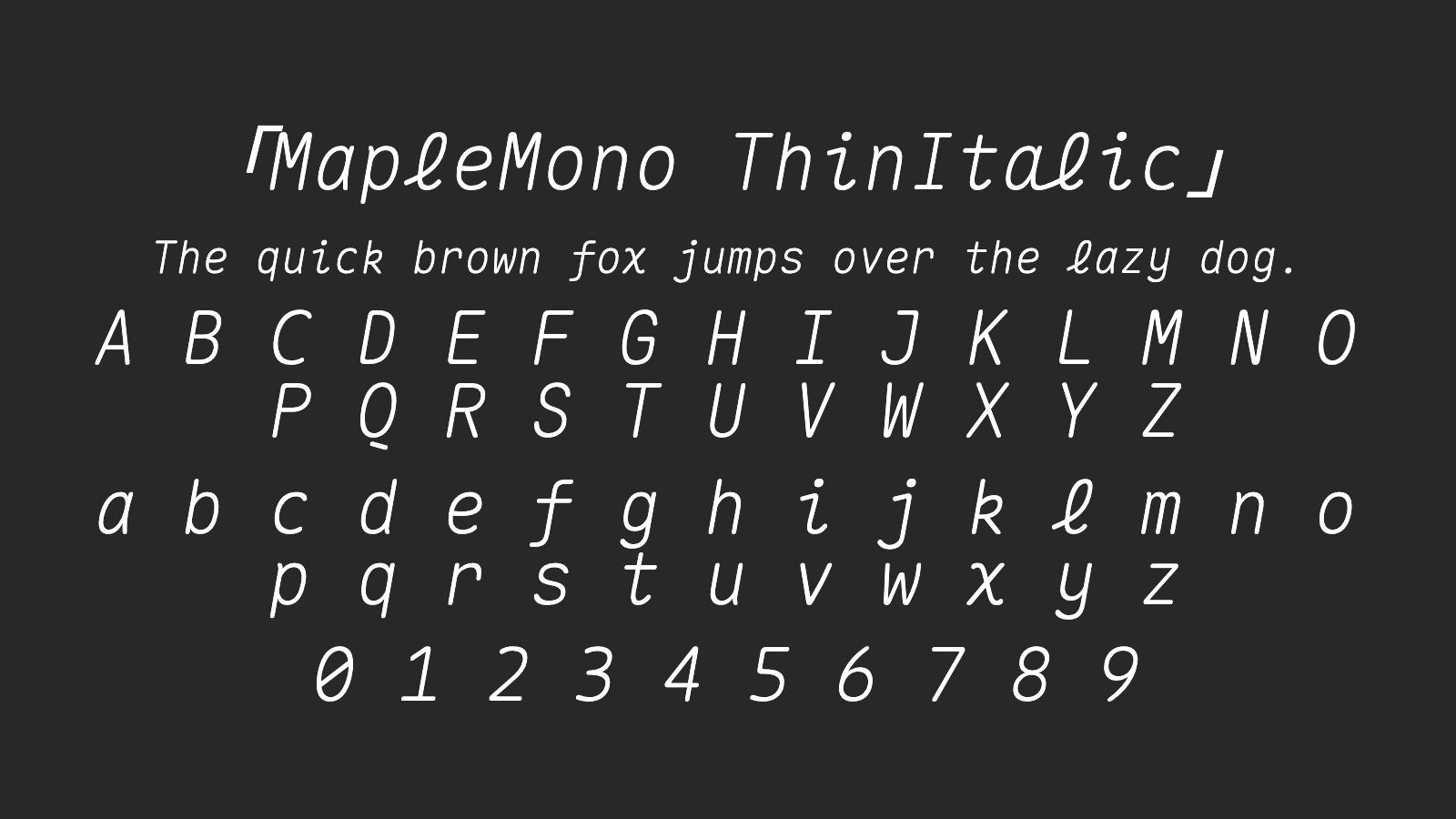 MapleMono-ThinItalic字体预览