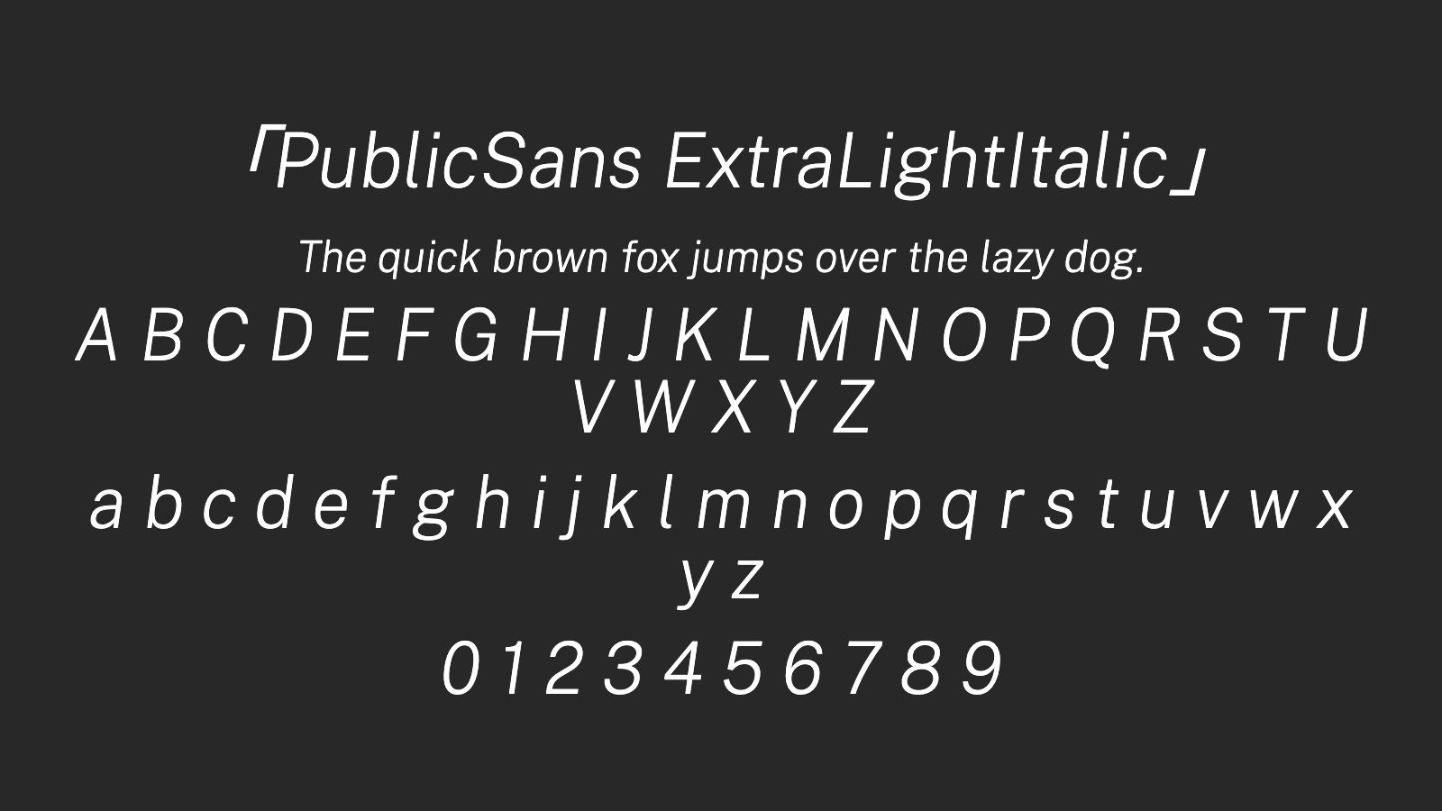 PublicSans-ExtraLightItalic字体预览
