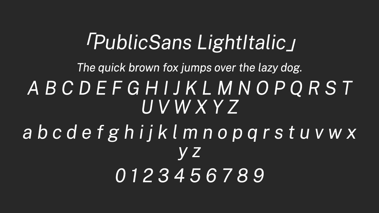 PublicSans-LightItalic字体预览