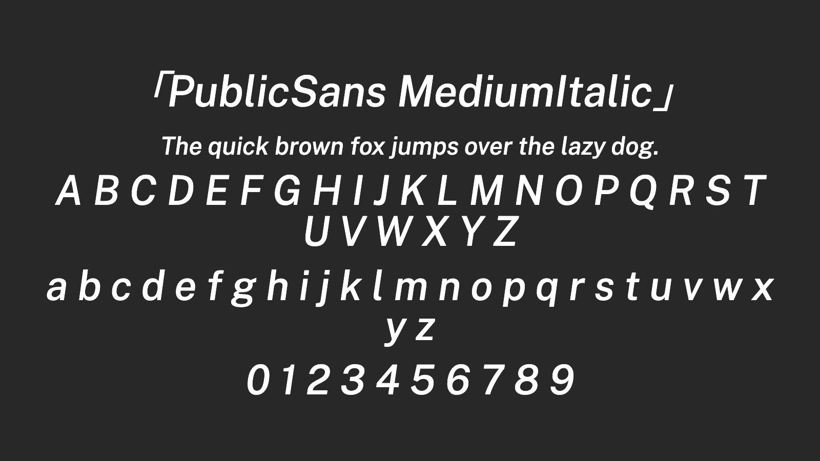 PublicSans-MediumItalic字体预览