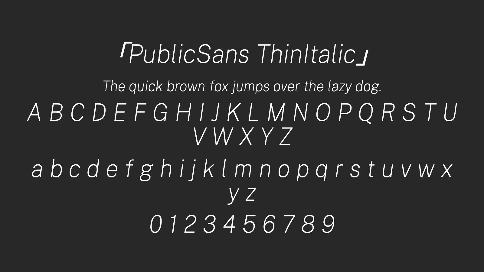 PublicSans-ThinItalic字体预览