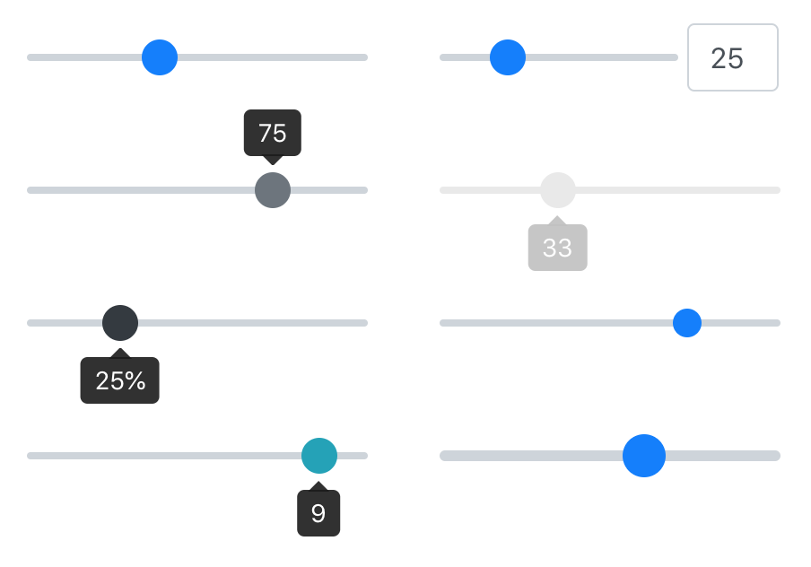 React Bootstrap Range Slider screenshot showing rendered slider component with various options applied, including tooltips and color variants
