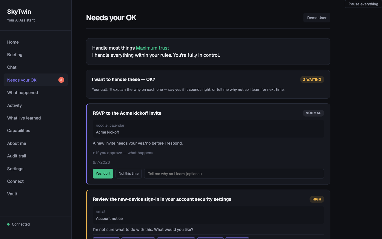 Approvals — pending actions that need your OK