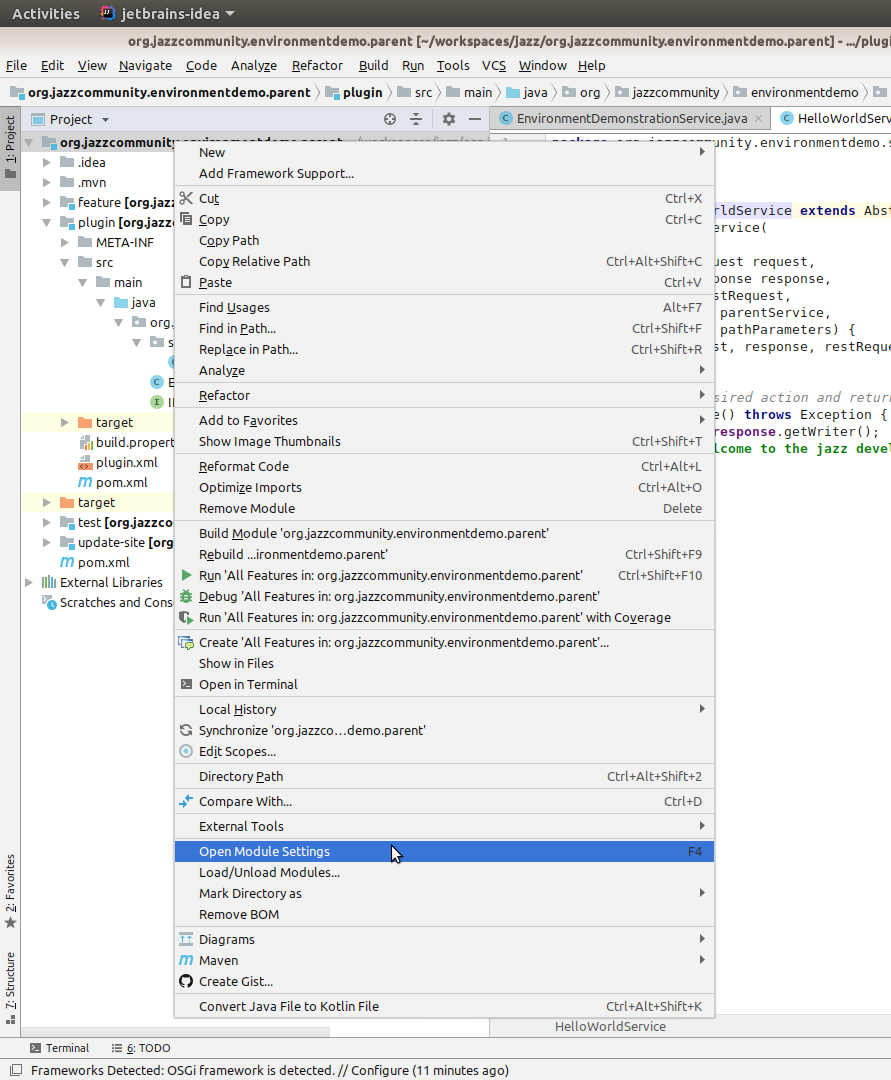 Project context menu