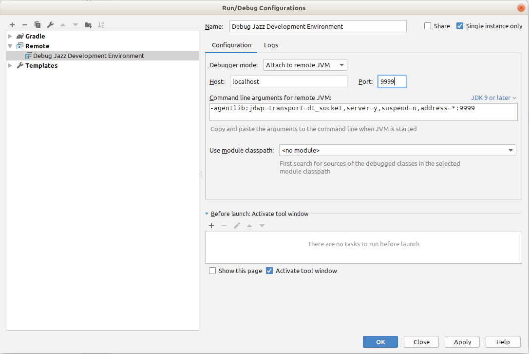 Remote debugging configuration