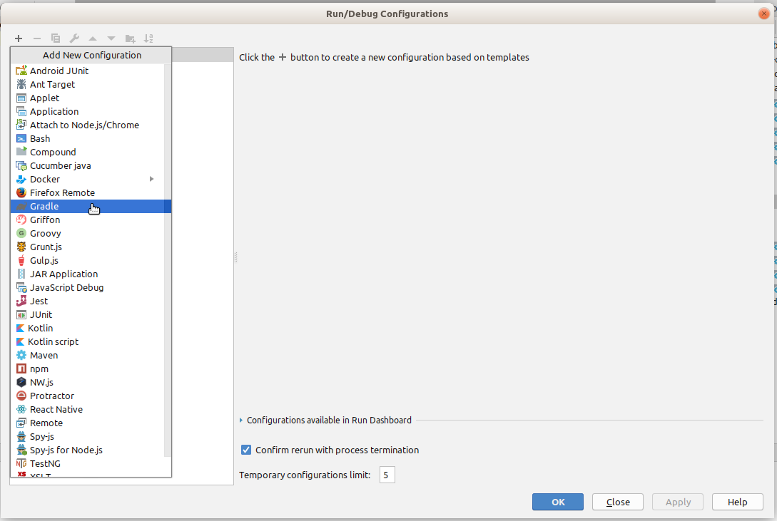 Choose gradle template