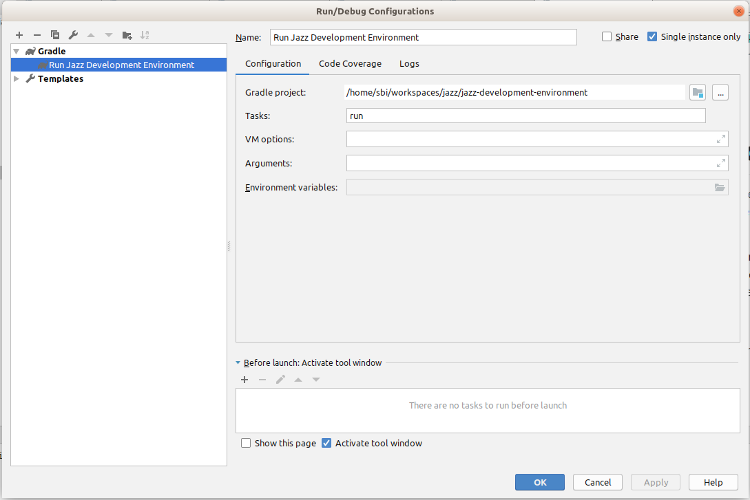 Gradle task settings