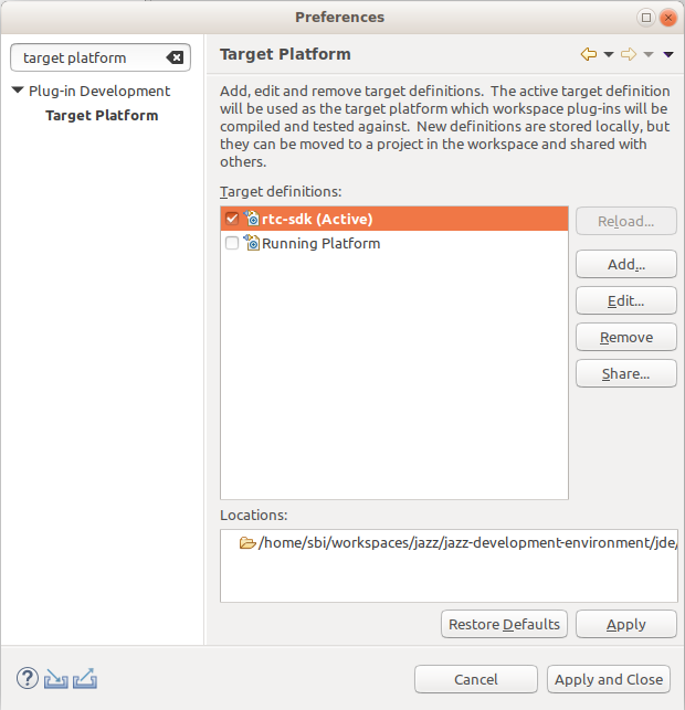 Activate target platform