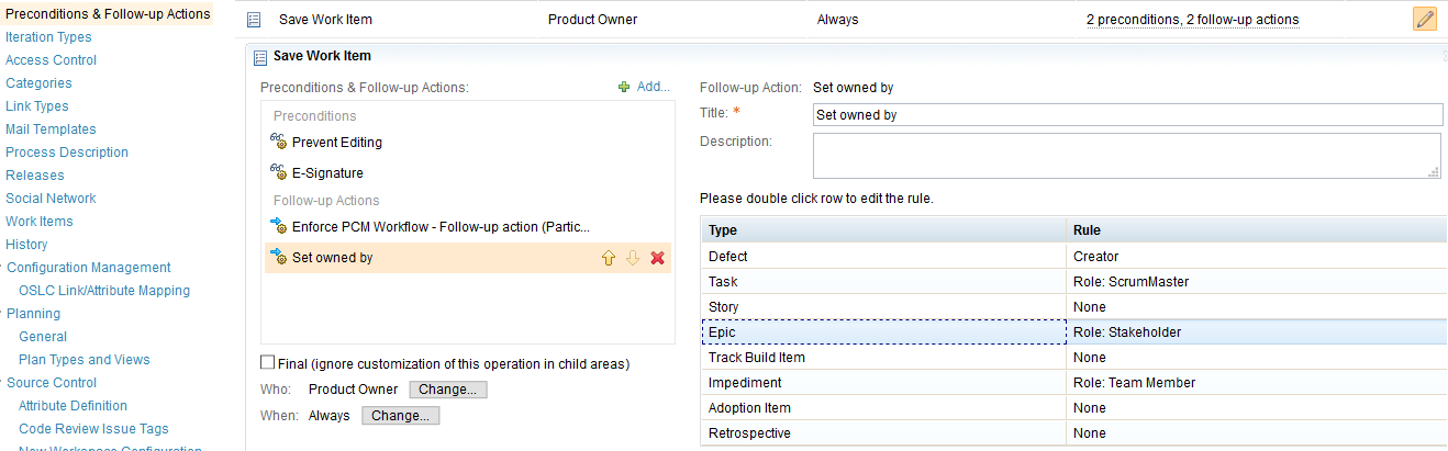 Preconditions & Follow-up Actions Page