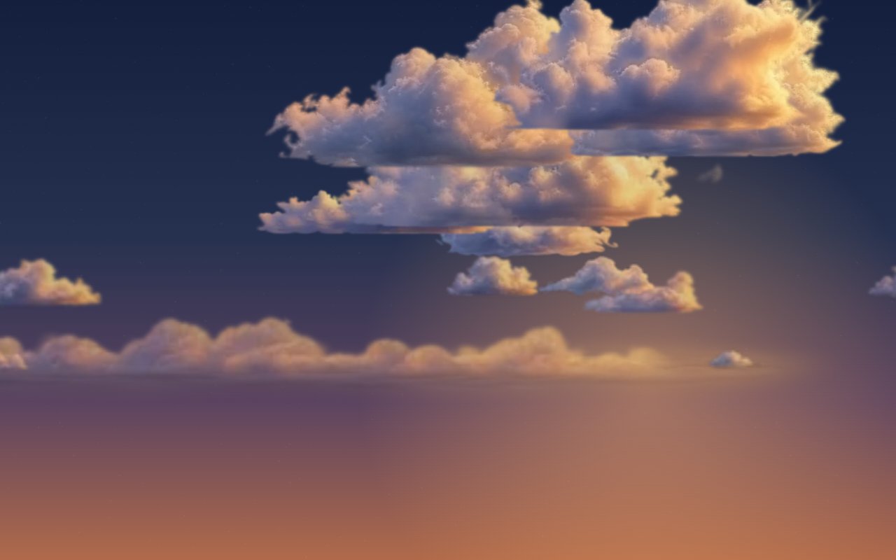 Realistic clouds lit gold near sunset