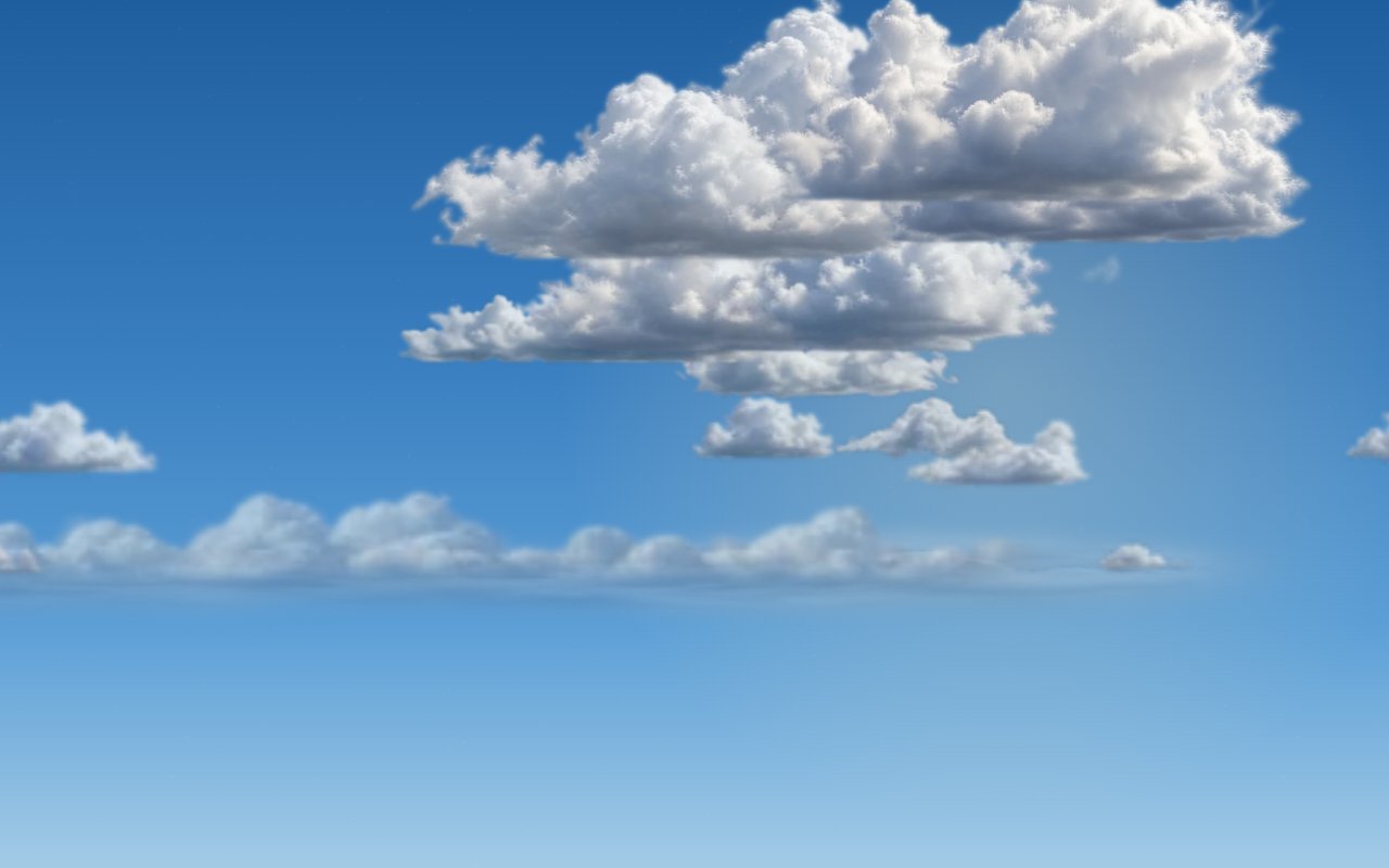Realistic clouds, partly cloudy: cumulus near and far