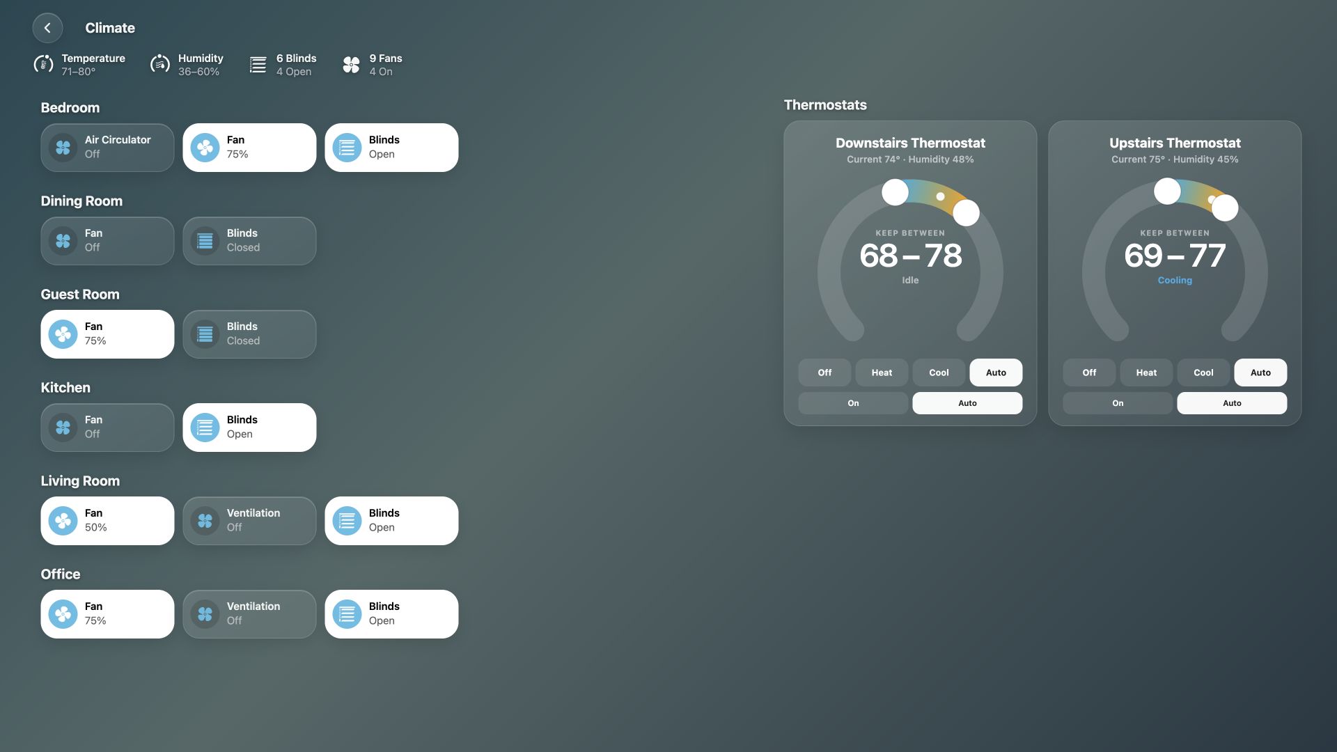 Climate on a wide page, with two thermostats side by side
