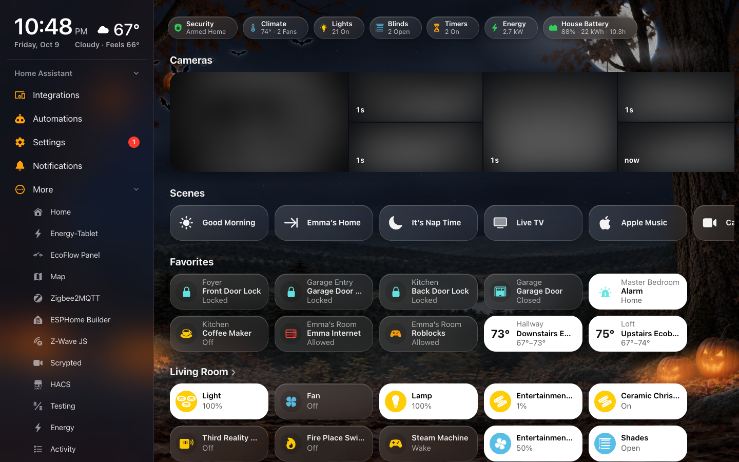 The menu's Home Assistant section, with More folded out