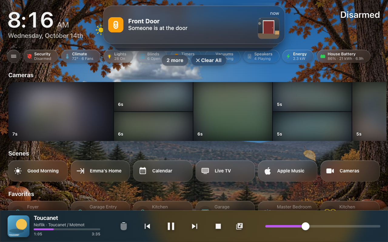 A notification banner on a wall tablet