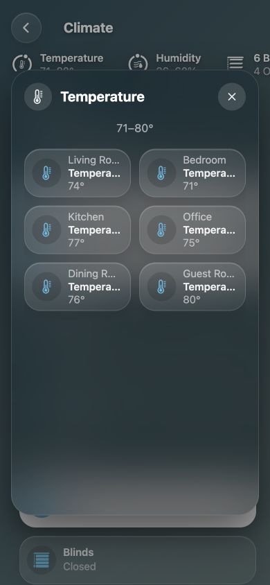 The Temperature list on a phone
