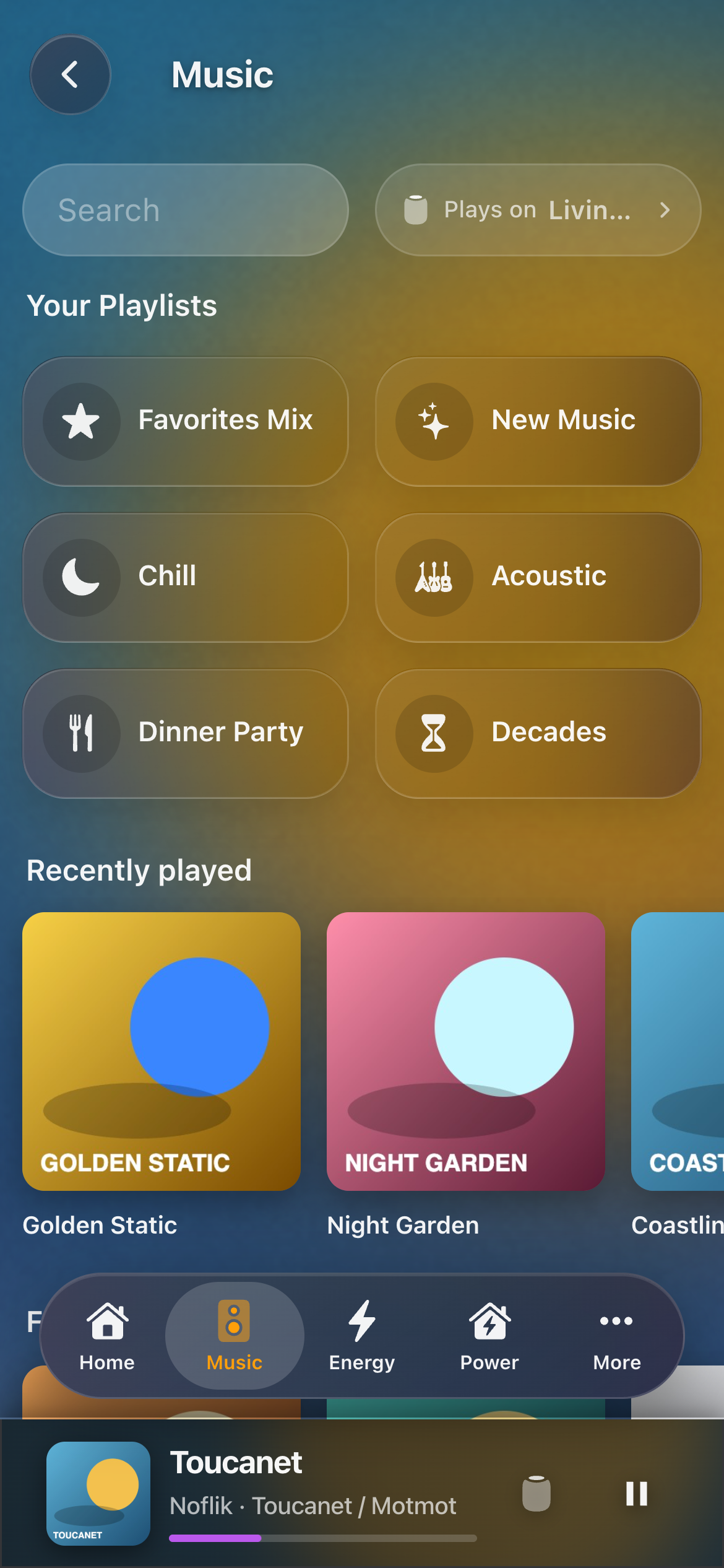 The Music page on a phone