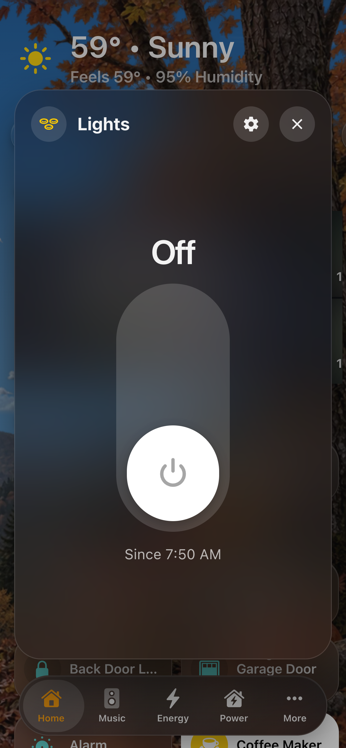 A light’s detail sheet on a phone