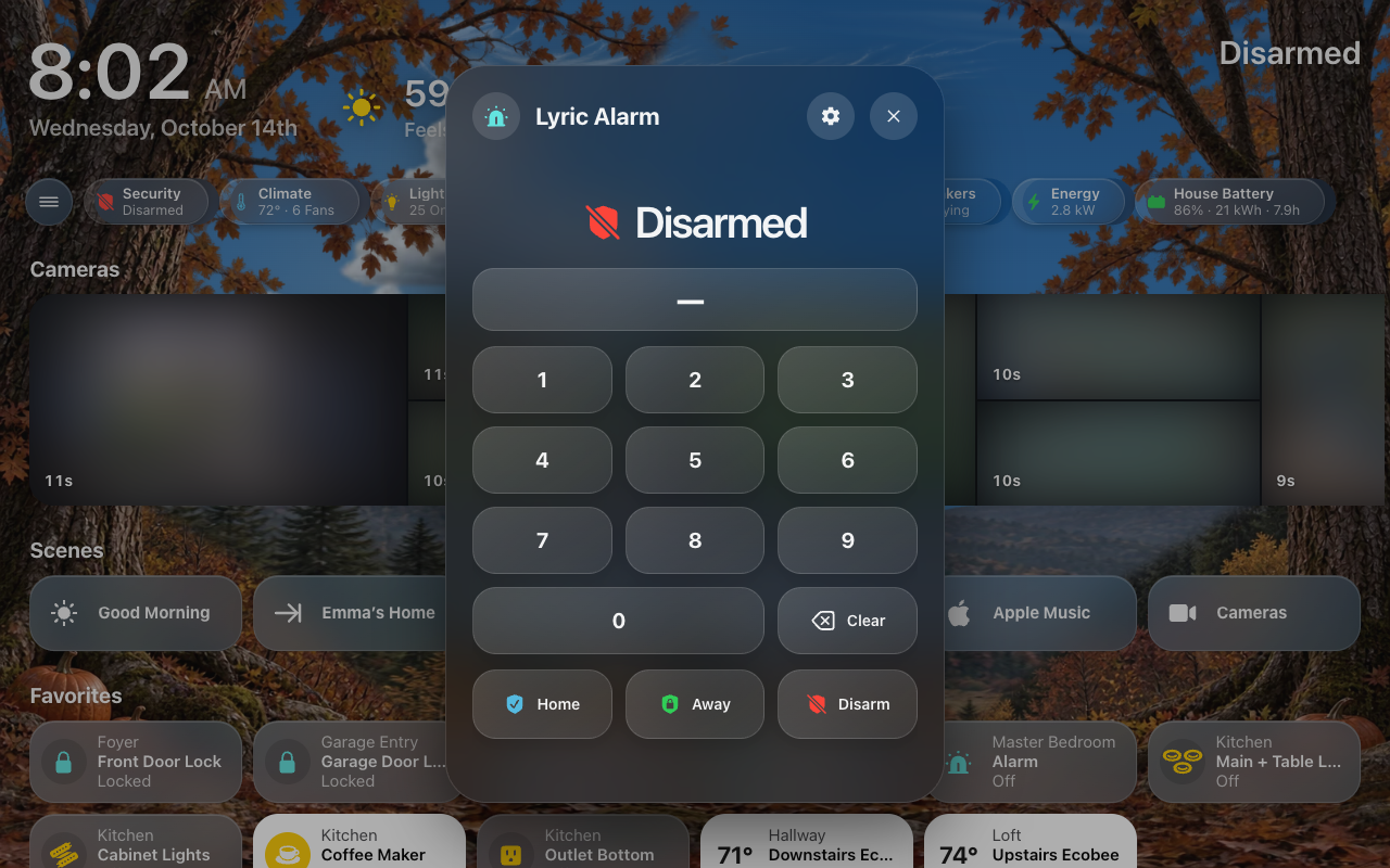 The alarm keypad pop-up
