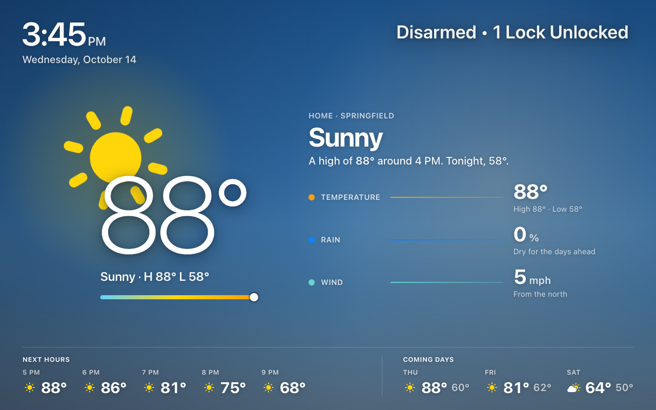 The Weather screen on the screensaver