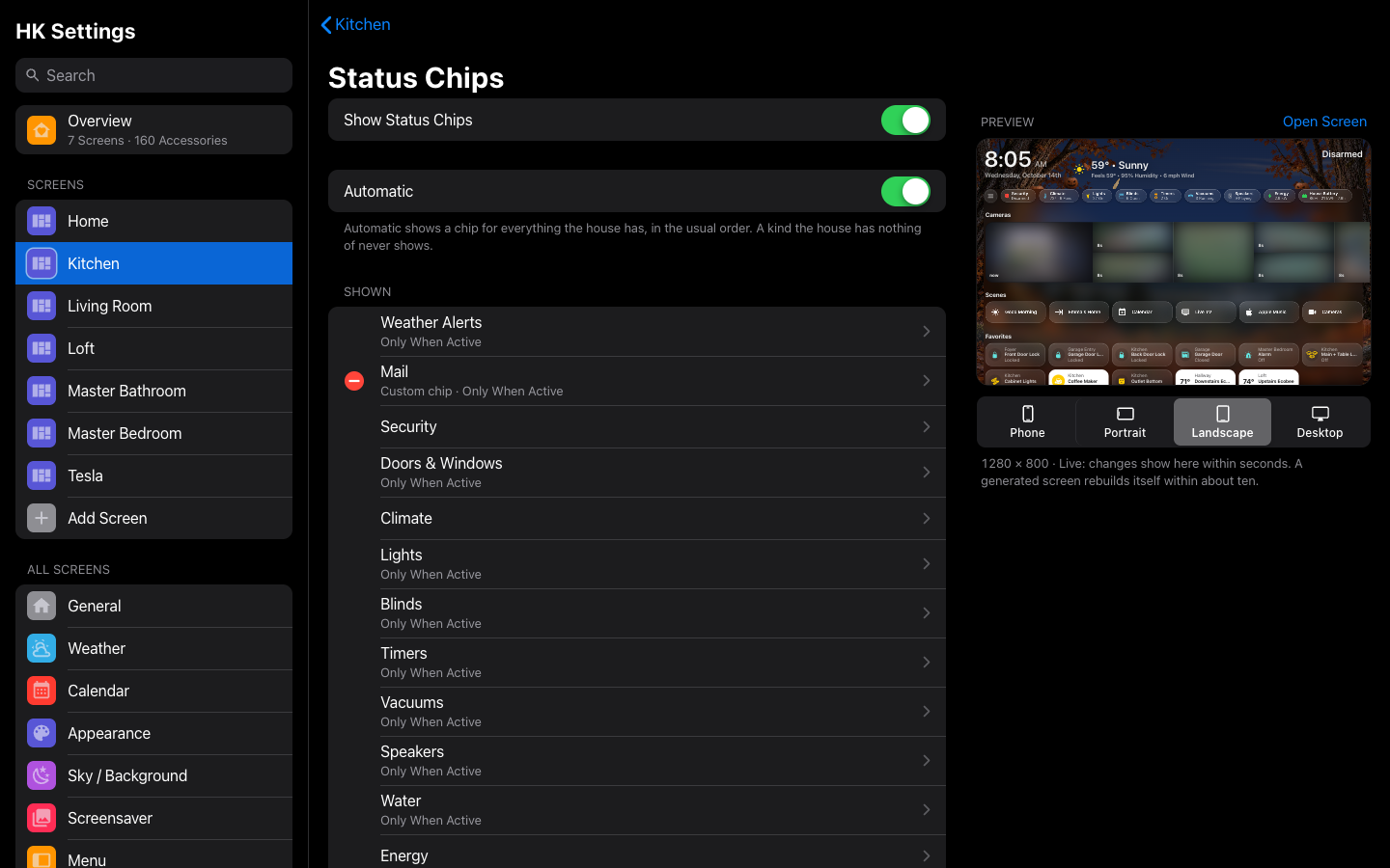A screen’s status chips