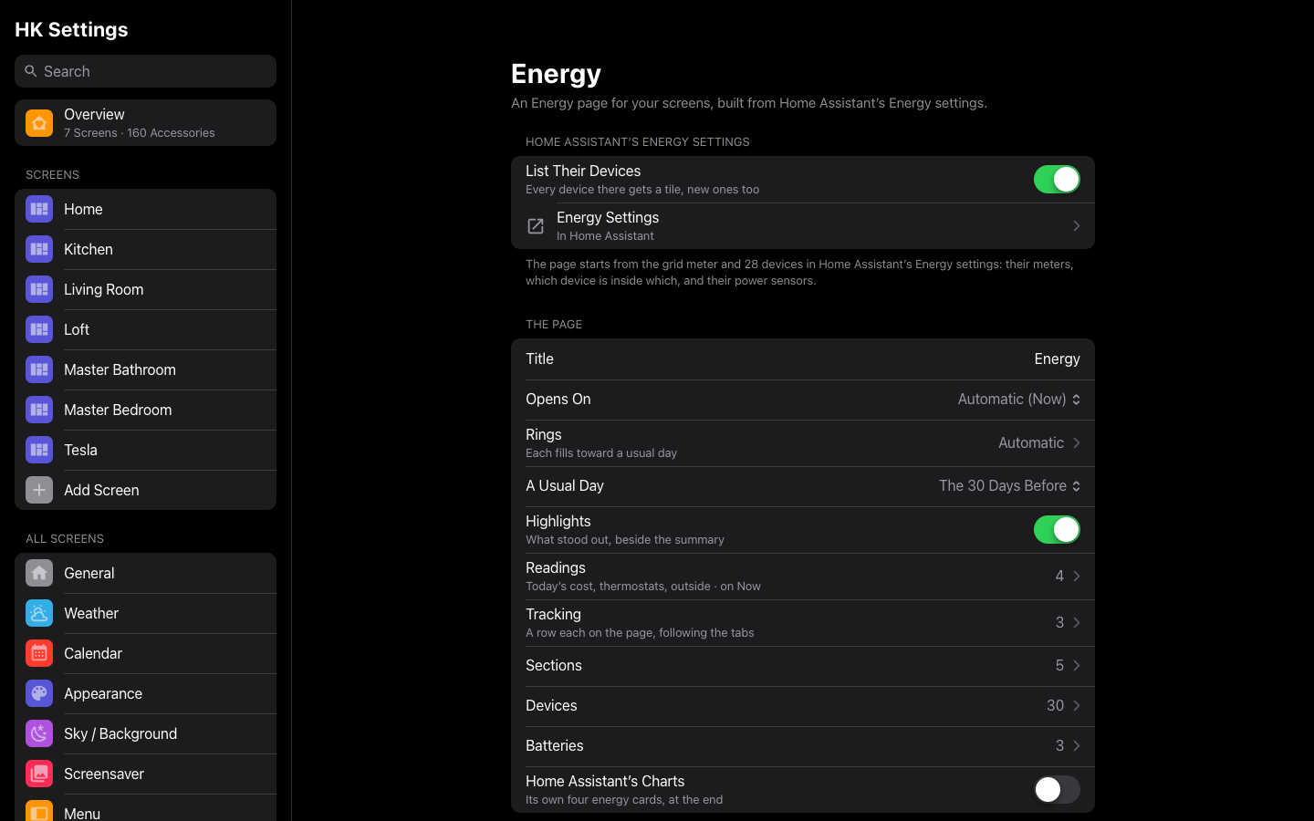 HK Settings → Features → Energy