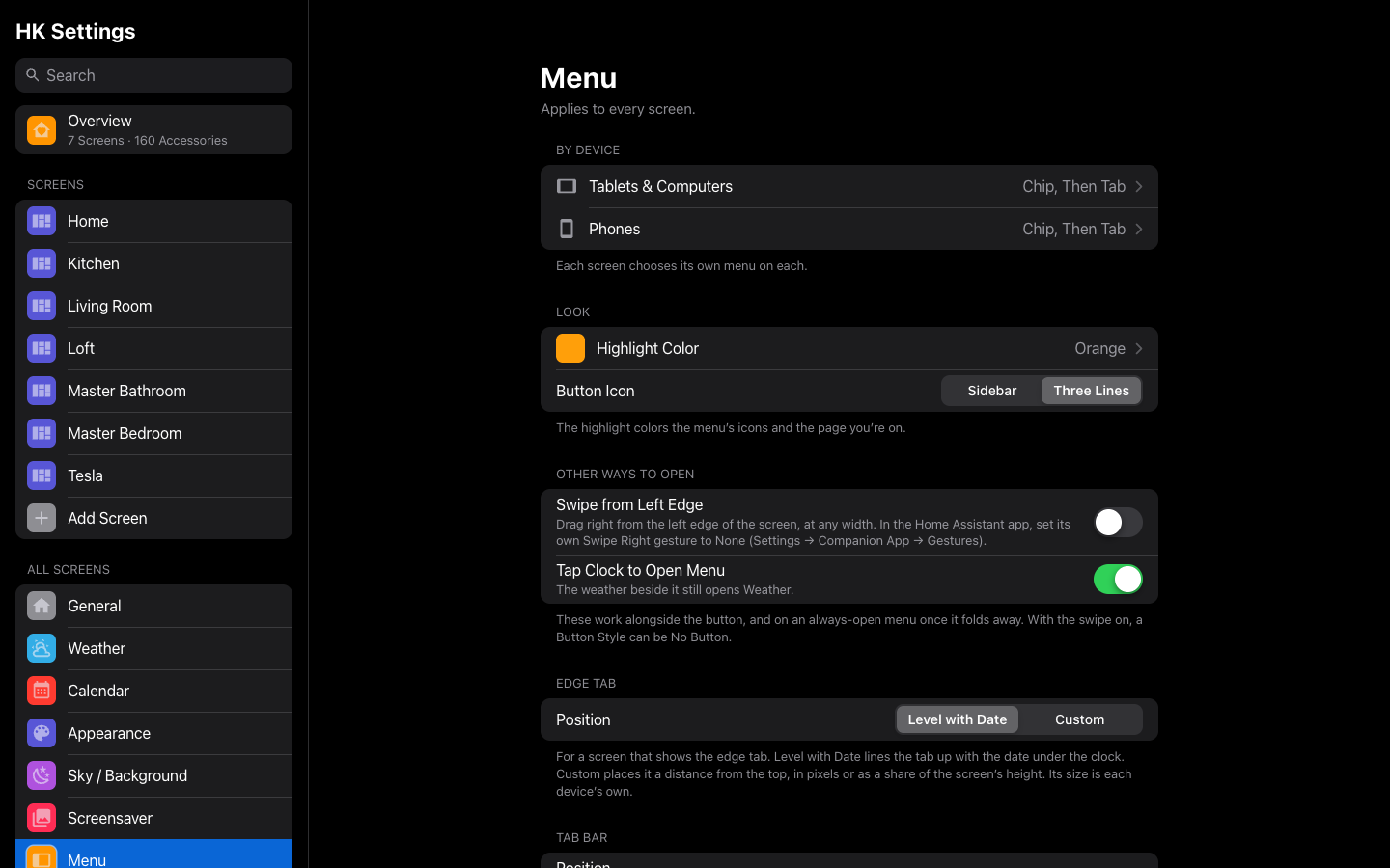 The menu